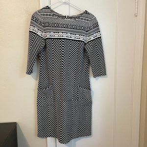 Taylor 3/4 Sleeve Black & White Print Dress (Size 8)